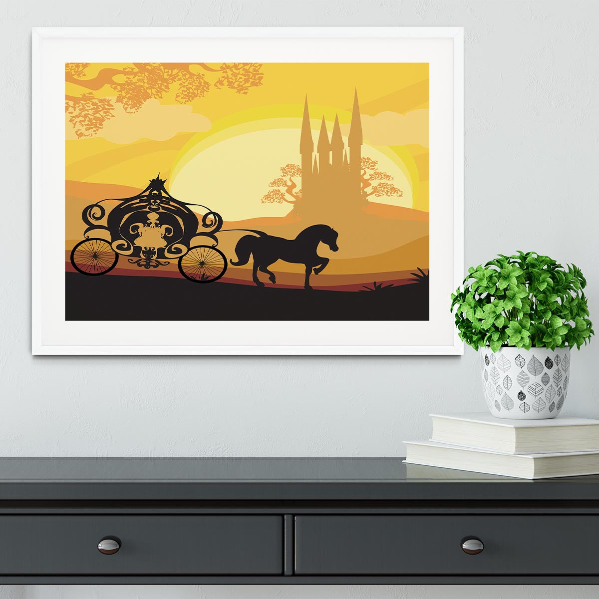 Silhouette of a horse carriage Framed Print - Canvas Art Rocks - 5