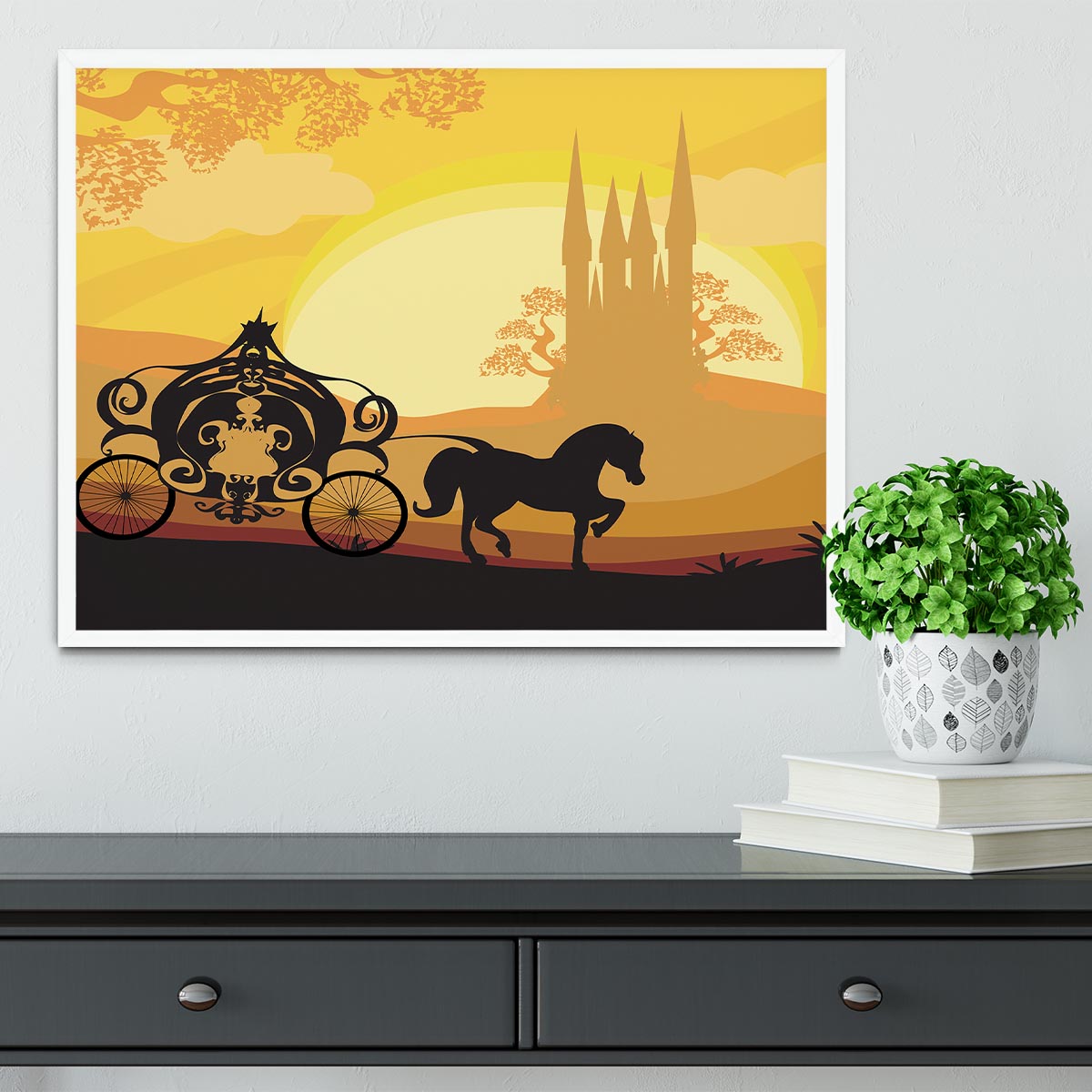 Silhouette of a horse carriage Framed Print - Canvas Art Rocks -6