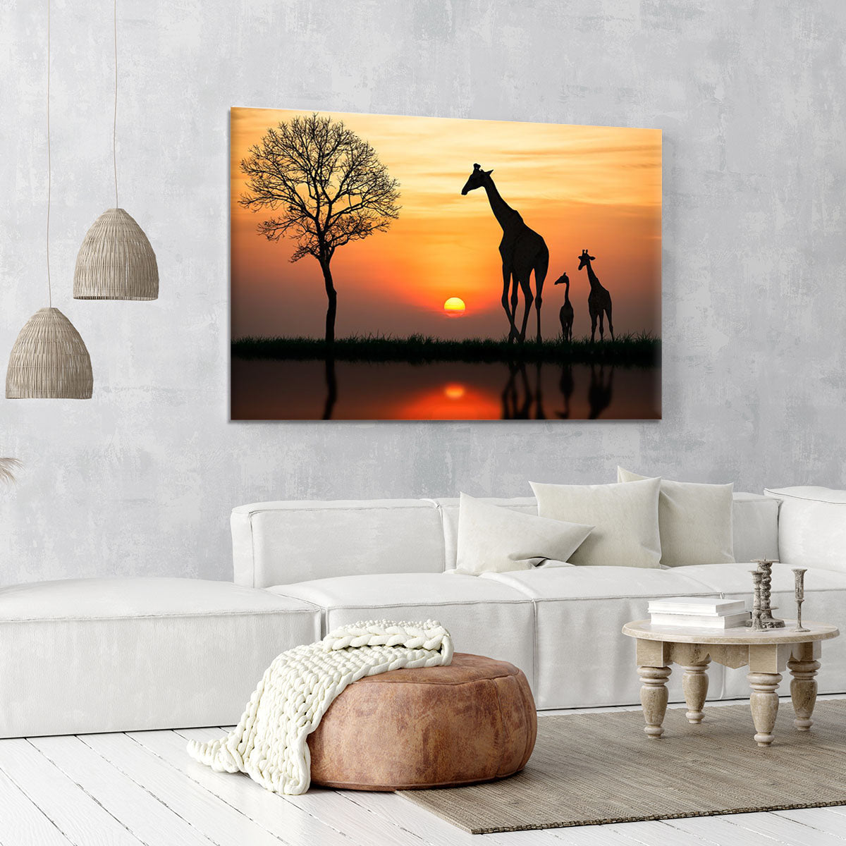 Silhouette of giraffe with reflection in water Canvas Print or Poster - Canvas Art Rocks - 6