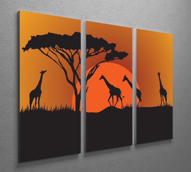 Silhouettes of giraffes in safari sunset 3 Split Panel Canvas Print - Canvas Art Rocks - 2