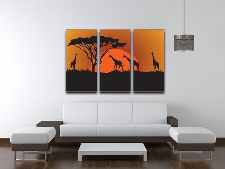 Silhouettes of giraffes in safari sunset 3 Split Panel Canvas Print - Canvas Art Rocks - 3