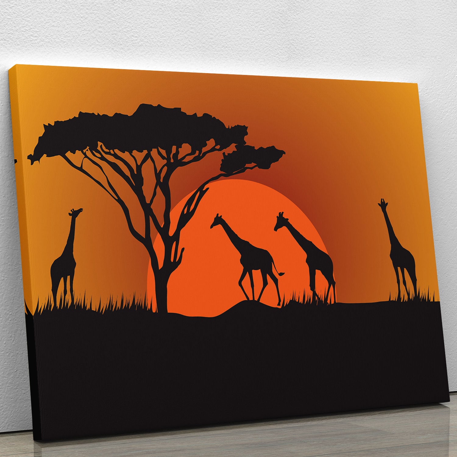 Silhouettes of giraffes in safari sunset Canvas Print or Poster - Canvas Art Rocks - 1