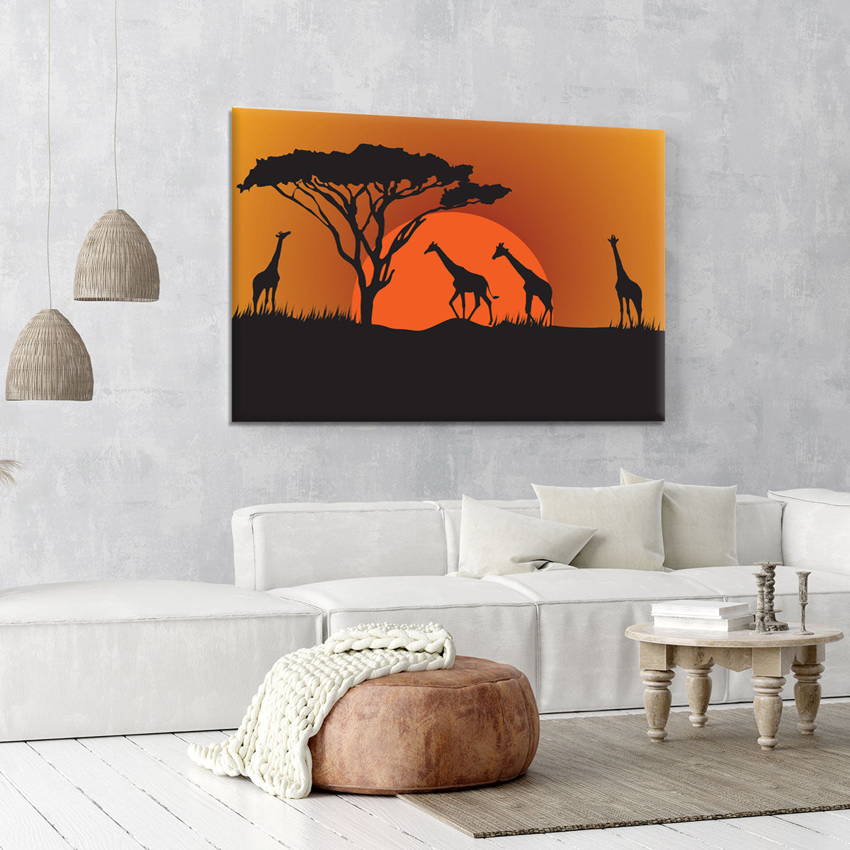 Silhouettes of giraffes in safari sunset Canvas Print or Poster - Canvas Art Rocks - 6