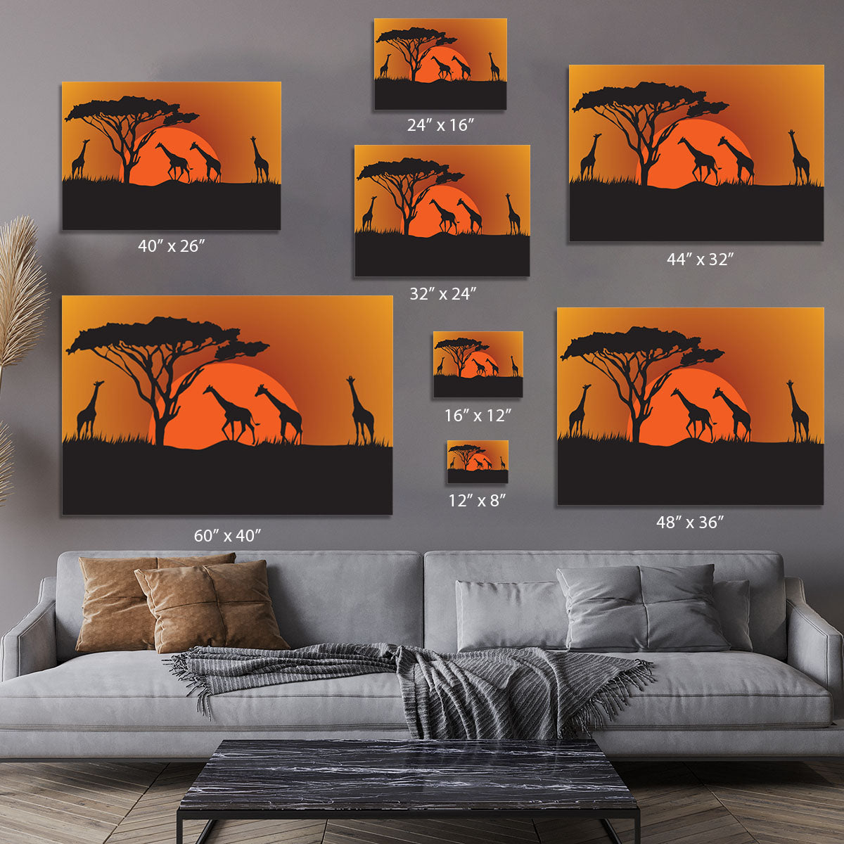 Silhouettes of giraffes in safari sunset Canvas Print or Poster - Canvas Art Rocks - 7