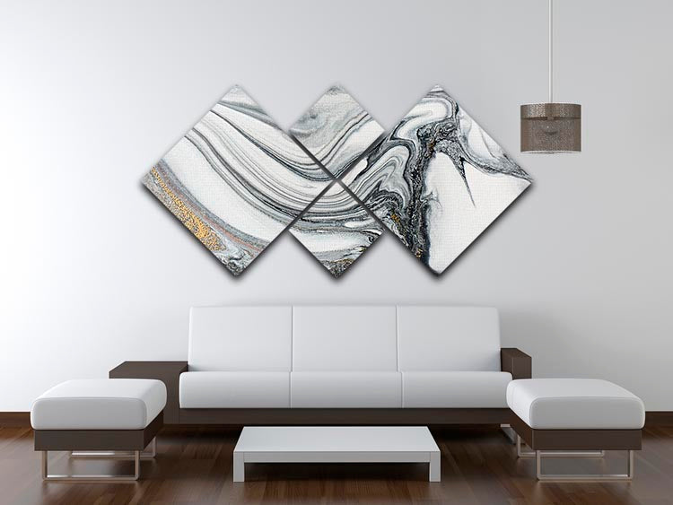 Silver and White Marble Swirl 4 Square Multi Panel Canvas - Canvas Art Rocks - 3