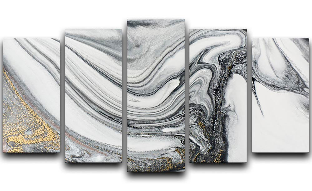 Silver and White Marble Swirl 5 Split Panel Canvas - Canvas Art Rocks - 1