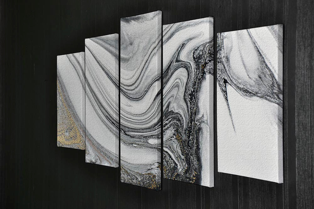 Silver and White Marble Swirl 5 Split Panel Canvas - Canvas Art Rocks - 2