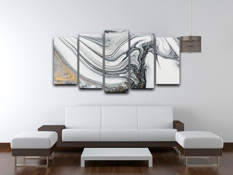 Silver and White Marble Swirl 5 Split Panel Canvas - Canvas Art Rocks - 3