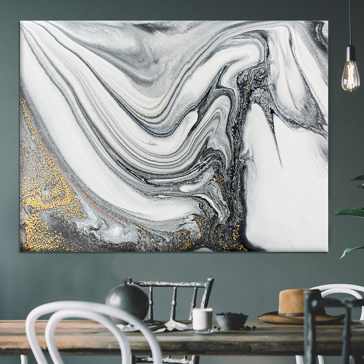Silver and White Marble Swirl Canvas Print or Poster - Canvas Art Rocks - 3