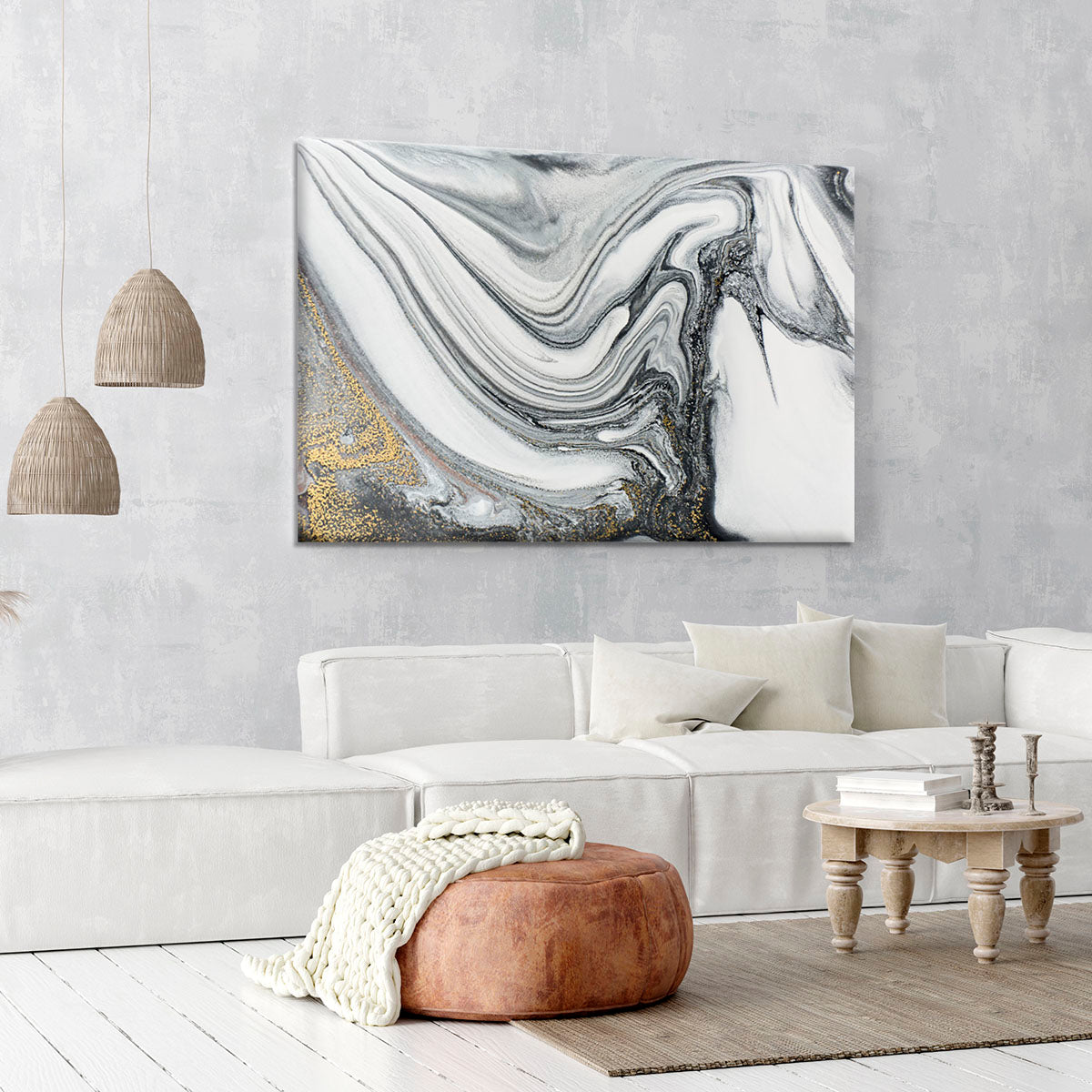 Silver and White Marble Swirl Canvas Print or Poster - Canvas Art Rocks - 6