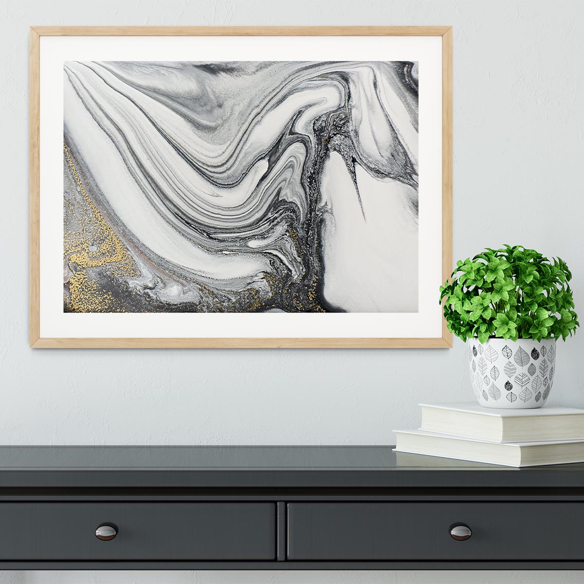 Silver and White Marble Swirl Framed Print - Canvas Art Rocks - 3