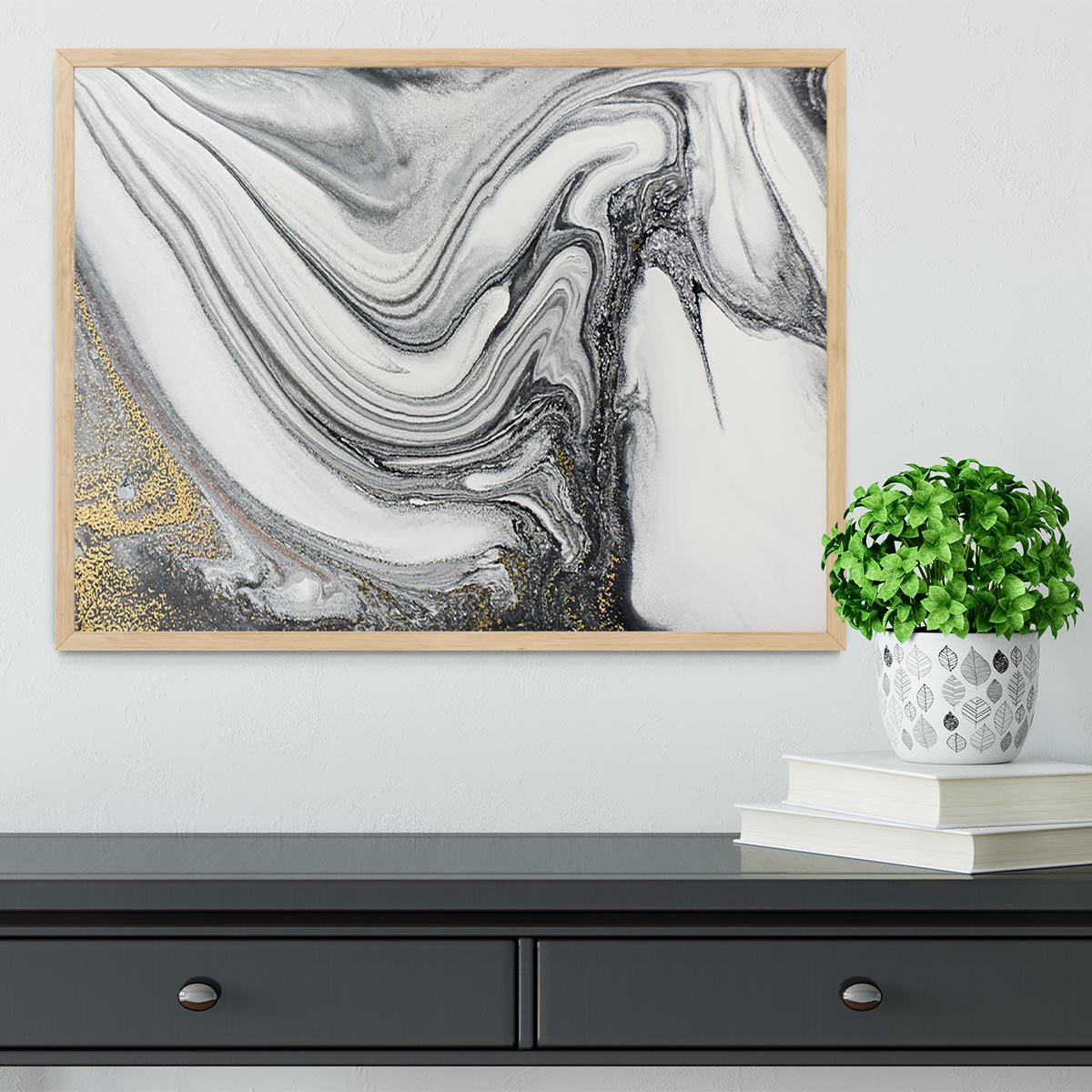 Silver and White Marble Swirl Framed Print - Canvas Art Rocks - 4