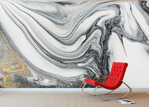 Silver and White Marble Swirl Wall Mural Wallpaper - Canvas Art Rocks - 2
