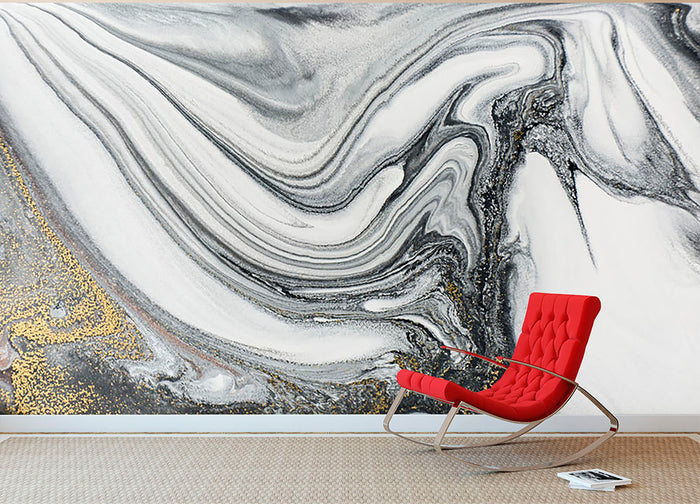 Silver and White Marble Swirl Wall Mural Wallpaper