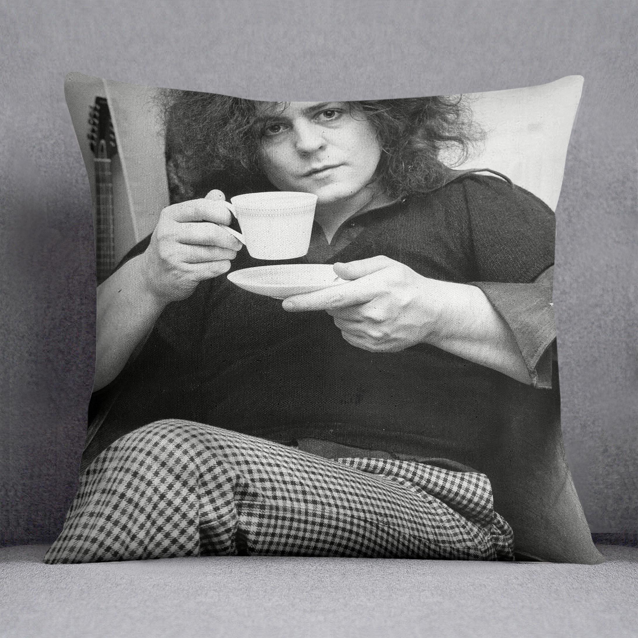 Singer Marc Bolan with tea Cushion