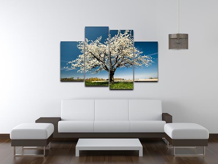 Single blossoming tree in spring 4 Split Panel Canvas  - Canvas Art Rocks - 3