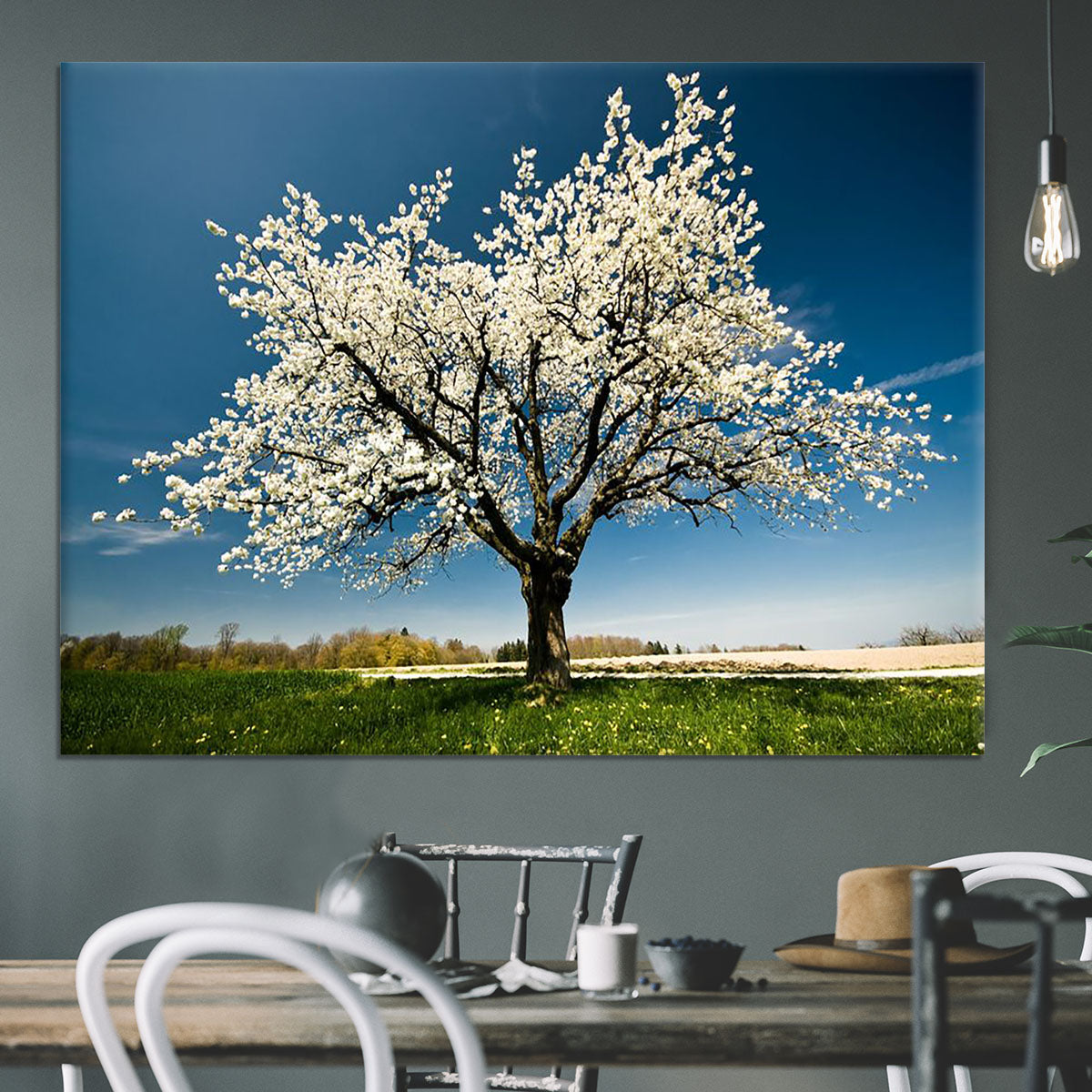 Single blossoming tree in spring Canvas Print or Poster - Canvas Art Rocks - 3