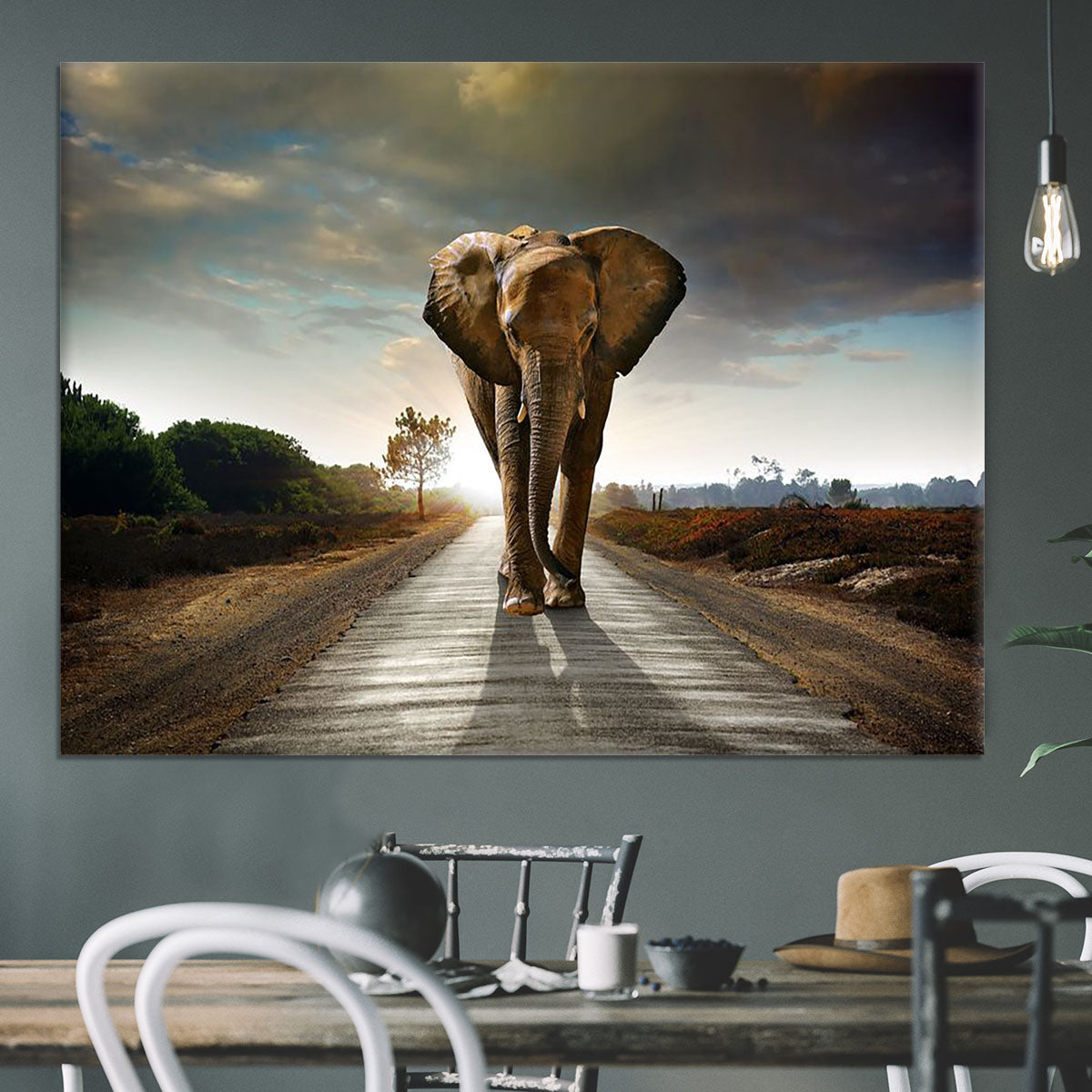 Single elephant walking in a road Canvas Print or Poster - Canvas Art Rocks - 3