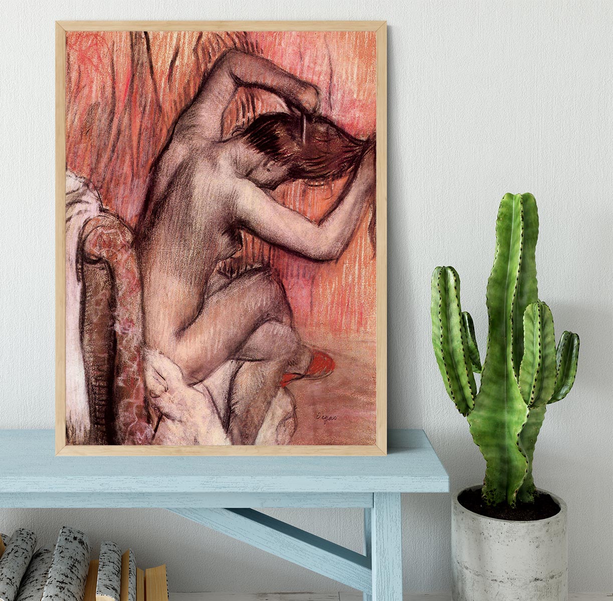 Sitting and brushing by Degas Framed Print - Canvas Art Rocks - 4