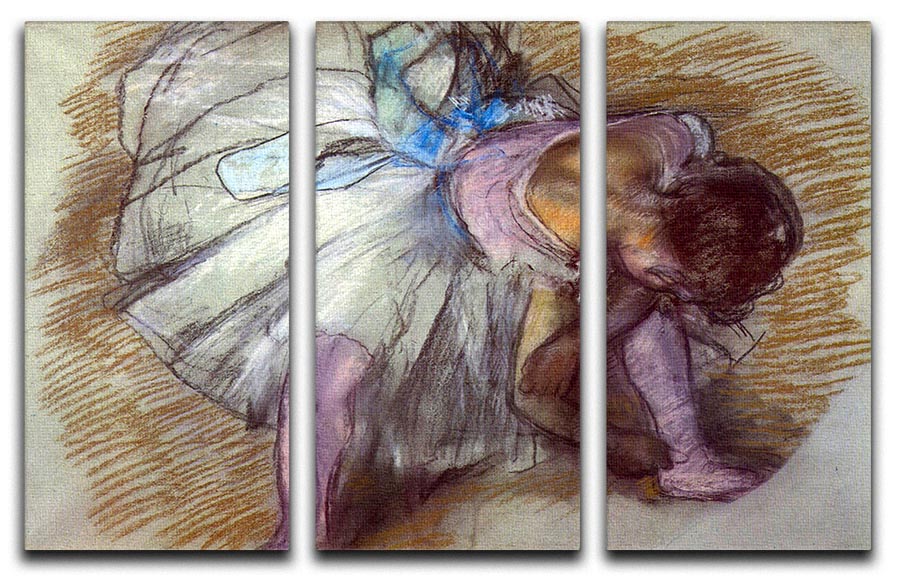 Sitting dancer lacing her slipper by Degas 3 Split Panel Canvas Print - Canvas Art Rocks - 1