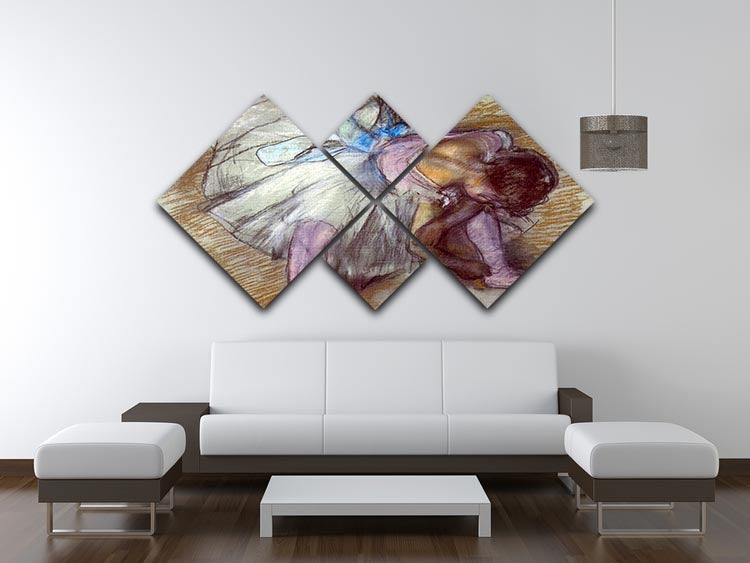 Sitting dancer lacing her slipper by Degas 4 Square Multi Panel Canvas - Canvas Art Rocks - 3
