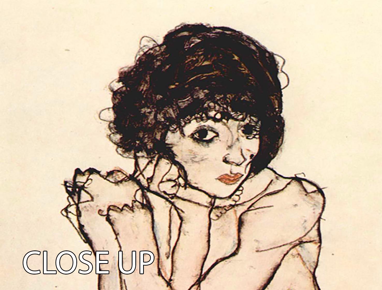 Sitting female nude by Egon Schiele 3 Split Panel Canvas Print - Canvas Art Rocks - 3