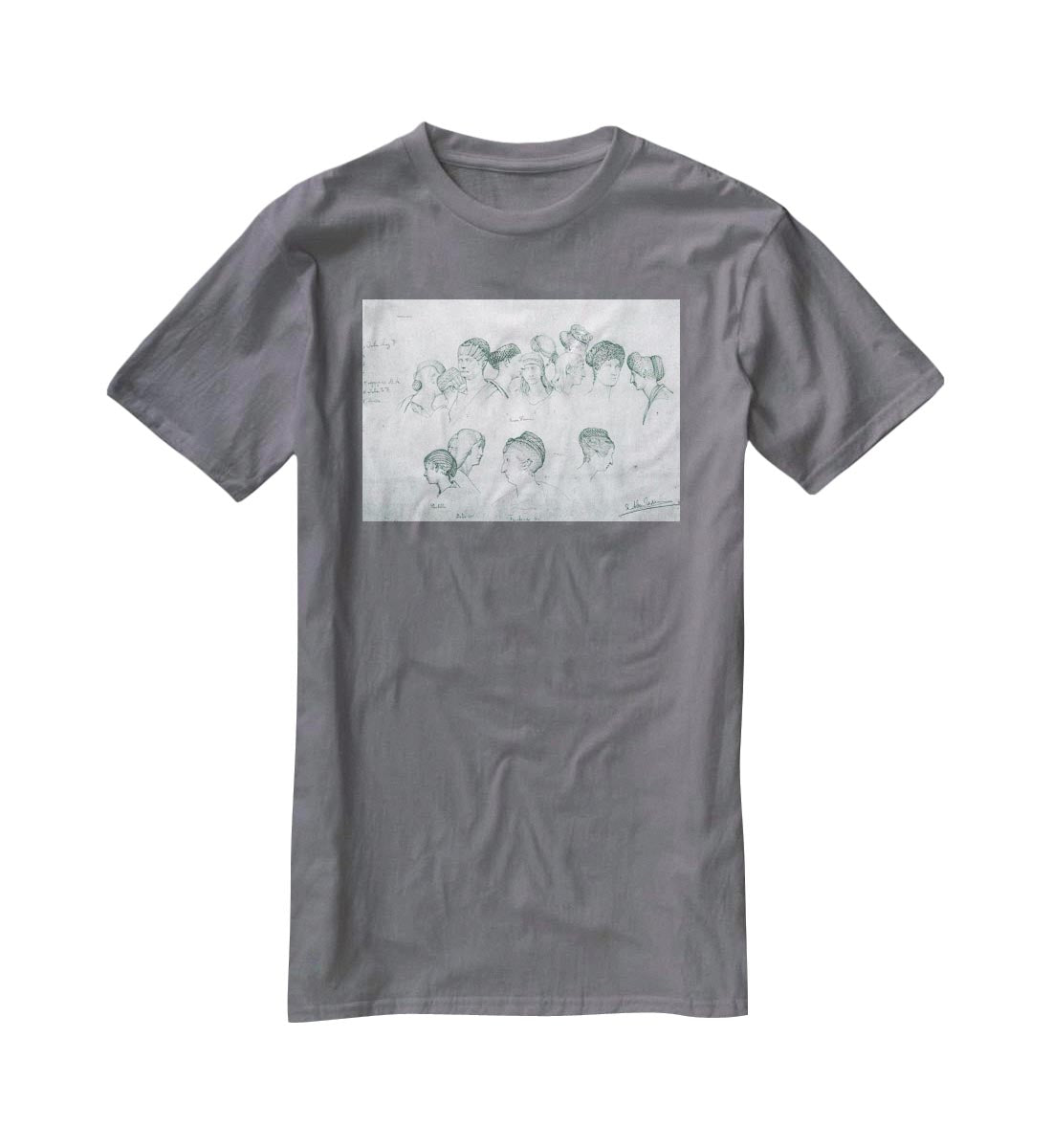 Sketch of hairstyles from ancient sculptures by Alma Tadema T-Shirt - Canvas Art Rocks - 3