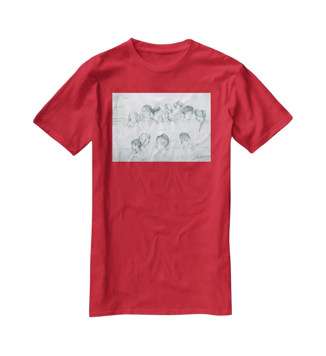 Sketch of hairstyles from ancient sculptures by Alma Tadema T-Shirt - Canvas Art Rocks - 4