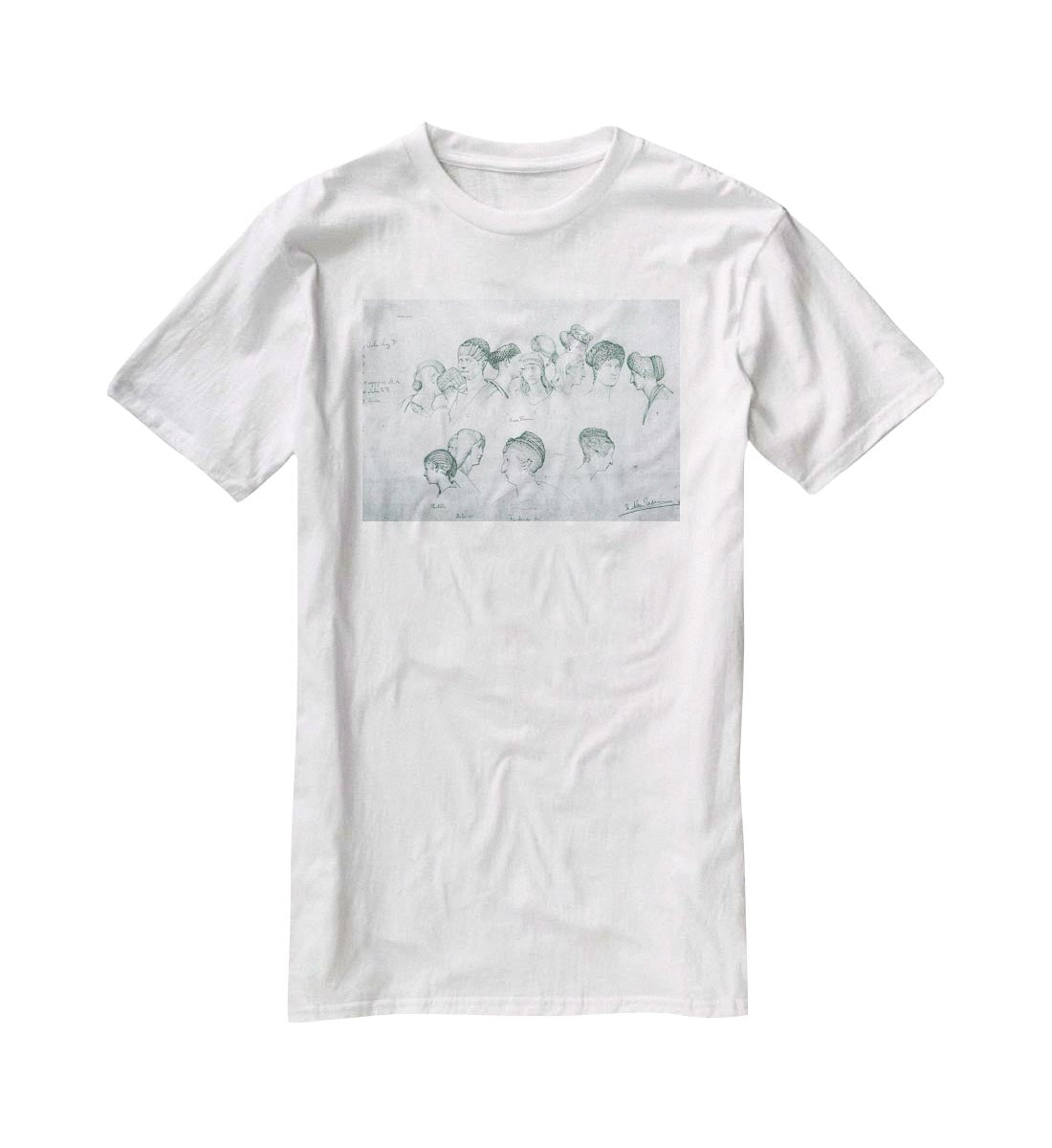 Sketch of hairstyles from ancient sculptures by Alma Tadema T-Shirt - Canvas Art Rocks - 5