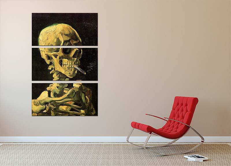 Skull with Burning Cigarette by Van Gogh 3 Split Panel Canvas Print - Canvas Art Rocks - 2