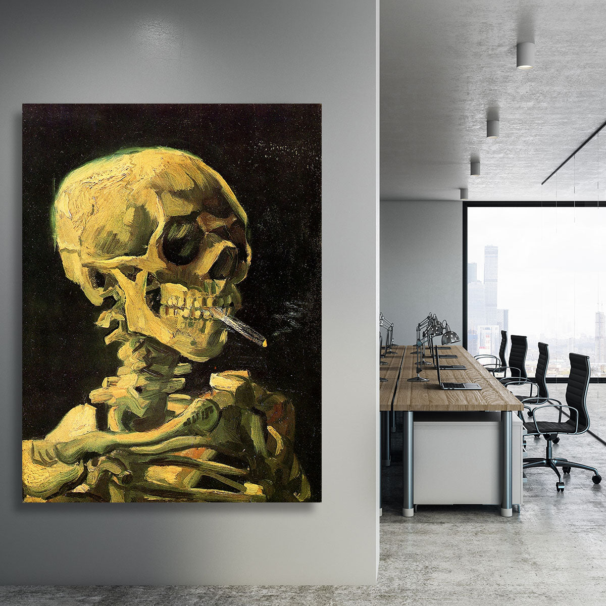 Skull with Burning Cigarette by Van Gogh Canvas Print or Poster - Canvas Art Rocks - 3