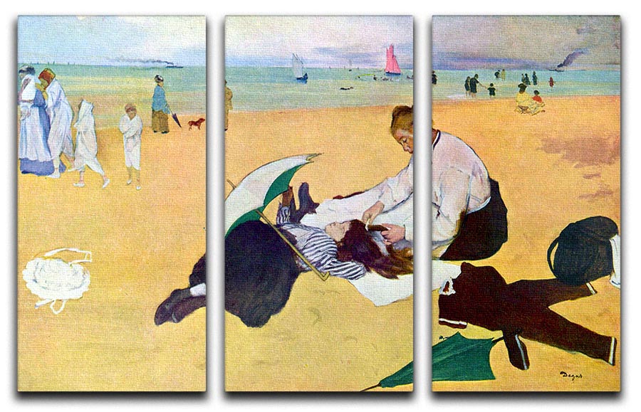 Small girls on the beach by Degas 3 Split Panel Canvas Print - Canvas Art Rocks - 1