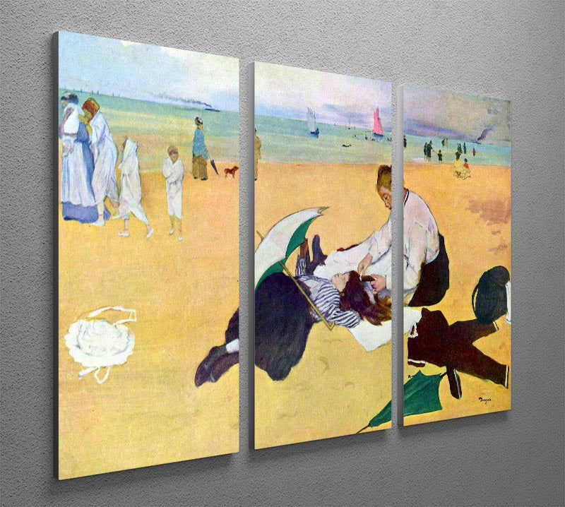 Small girls on the beach by Degas 3 Split Panel Canvas Print - Canvas Art Rocks - 2