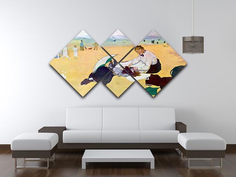 Small girls on the beach by Degas 4 Square Multi Panel Canvas - Canvas Art Rocks - 3