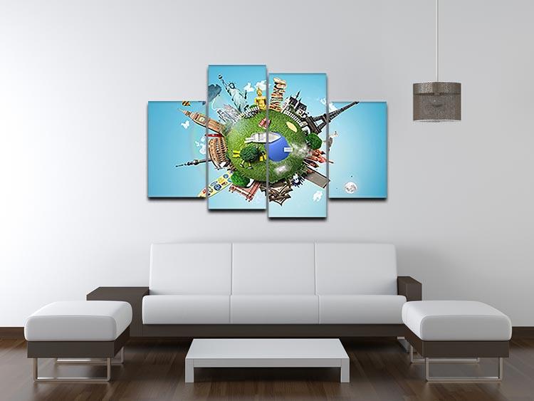 Small planet with landmarks around the world 4 Split Panel Canvas - Canvas Art Rocks - 3