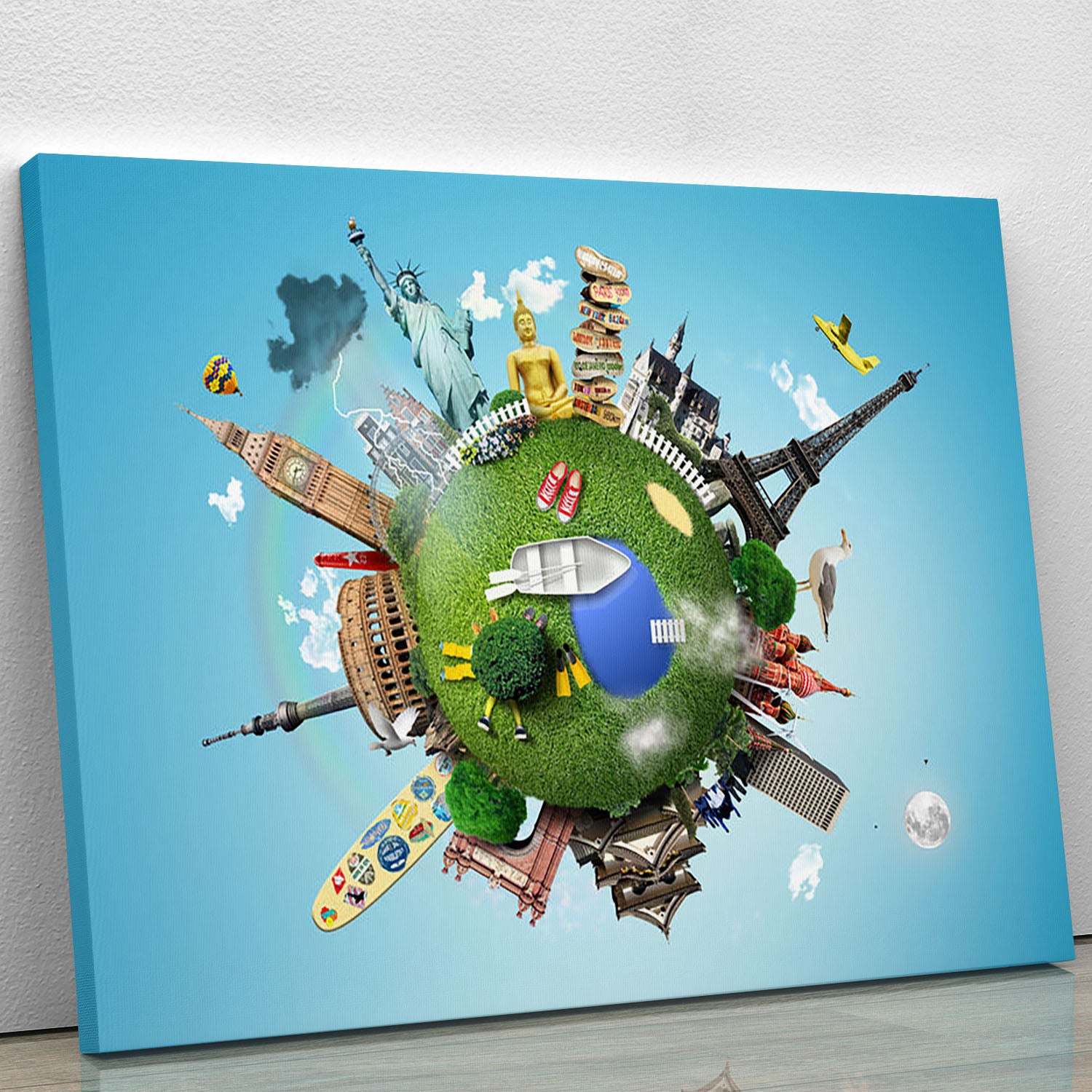 Small planet with landmarks around the world Canvas Print or Poster - Canvas Art Rocks - 1