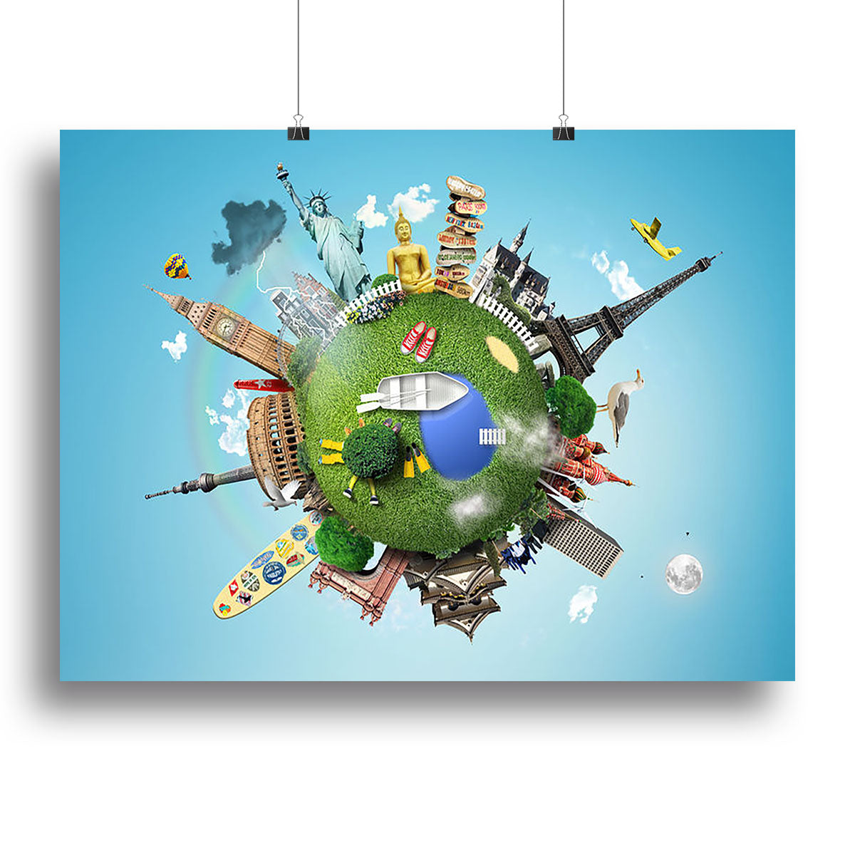 Small planet with landmarks around the world Canvas Print or Poster - Canvas Art Rocks - 2