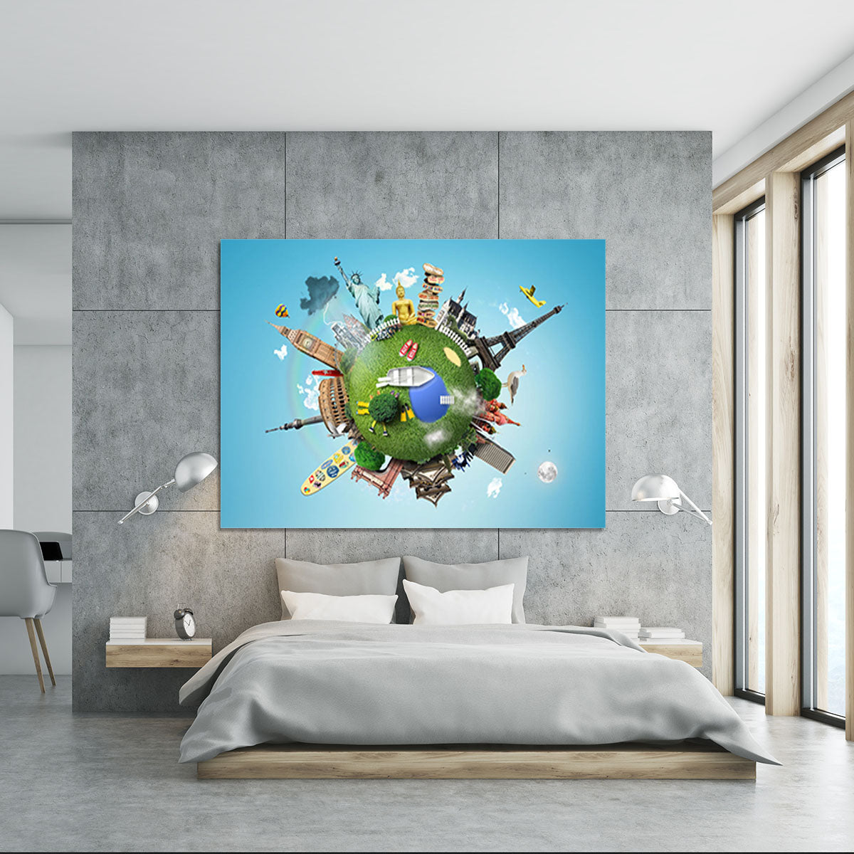 Small planet with landmarks around the world Canvas Print or Poster - Canvas Art Rocks - 5