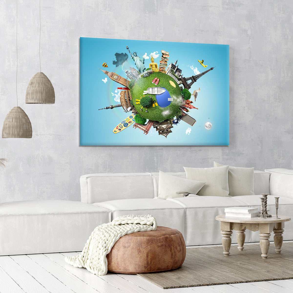Small planet with landmarks around the world Canvas Print or Poster - Canvas Art Rocks - 6