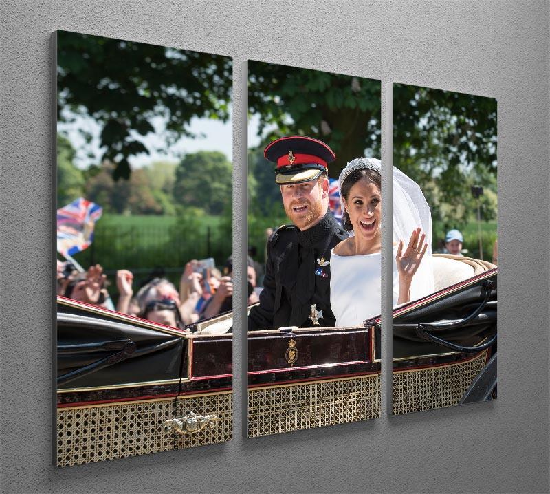 Smiling newlyweds Meghan and Prince Harry wave 3 Split Panel Canvas Print - Canvas Art Rocks - 2