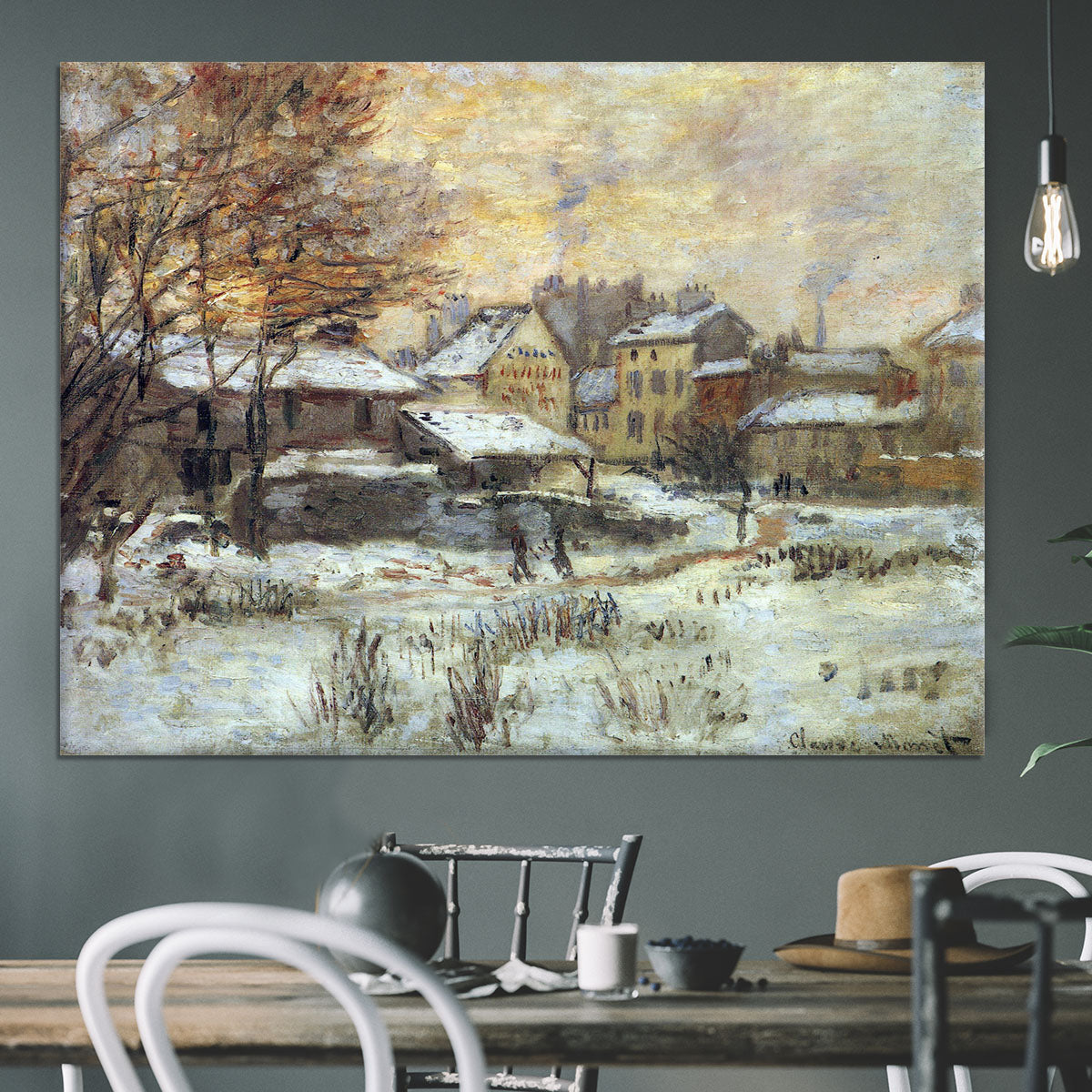 Snow at sunset Argenteuil in the snow by Monet Canvas Print or Poster - Canvas Art Rocks - 3