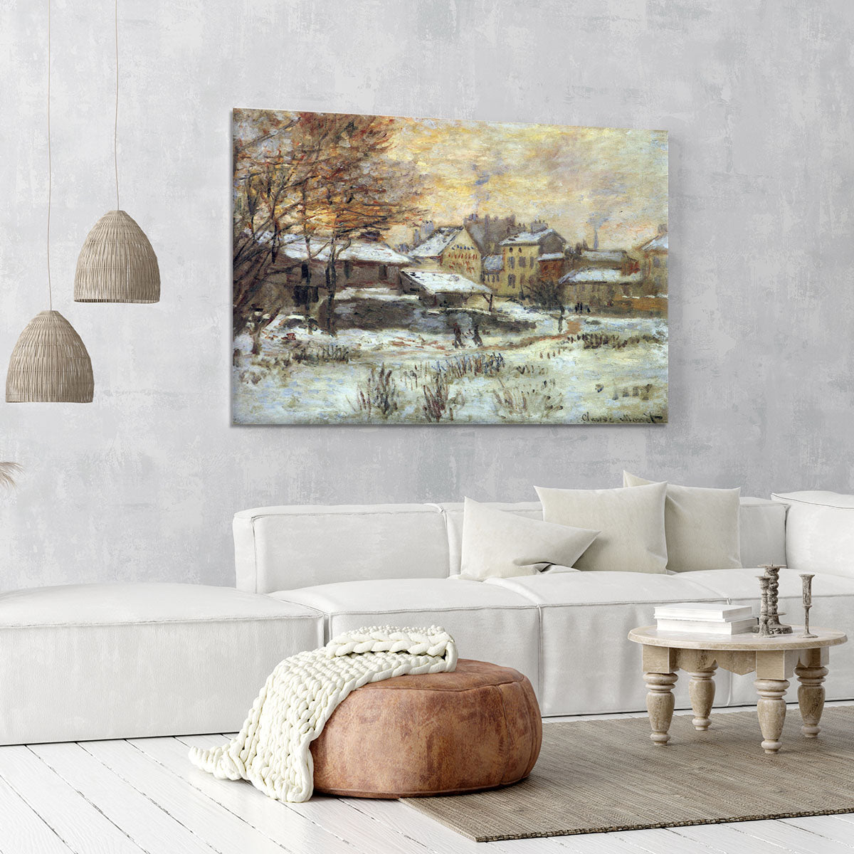 Snow at sunset Argenteuil in the snow by Monet Canvas Print or Poster - Canvas Art Rocks - 6