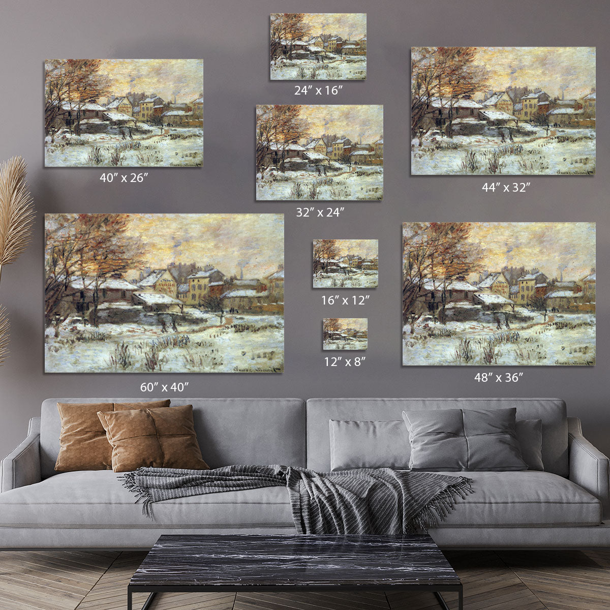 Snow at sunset Argenteuil in the snow by Monet Canvas Print or Poster - Canvas Art Rocks - 7