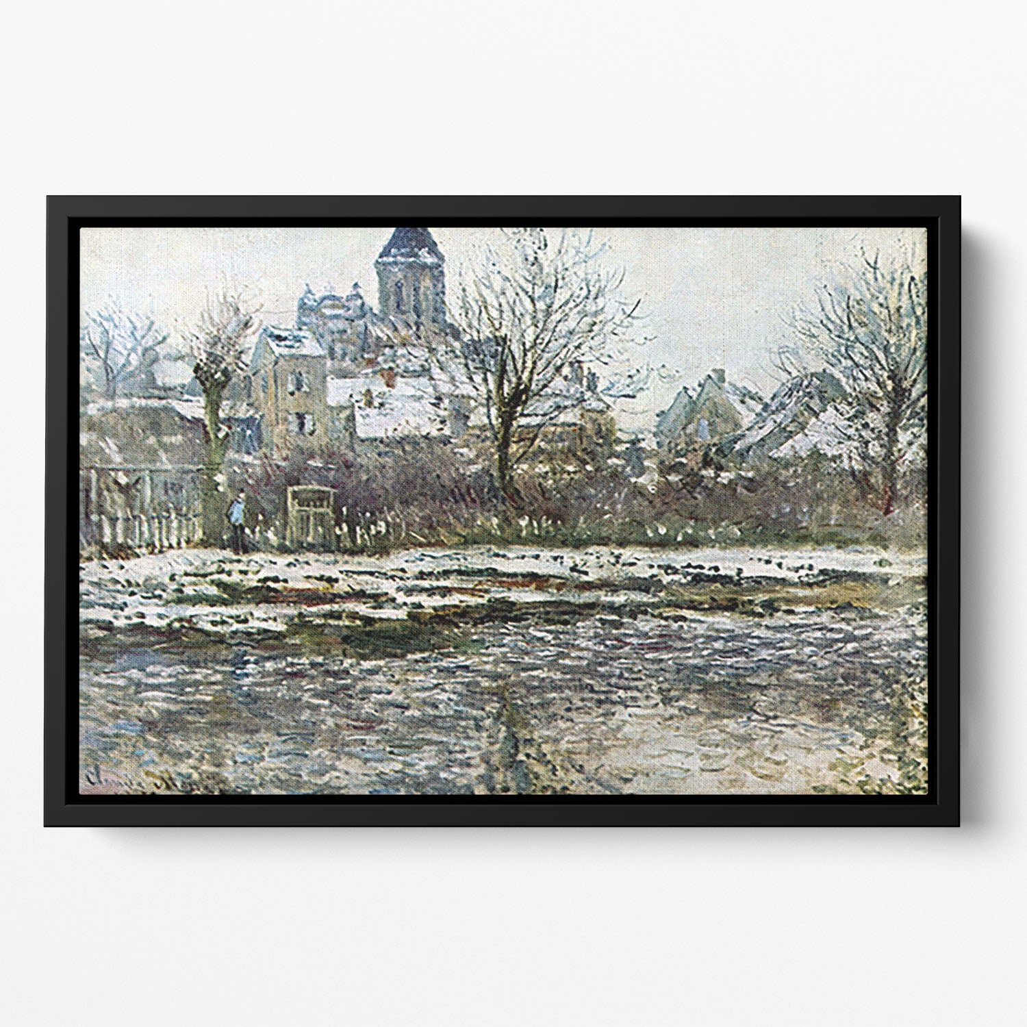 Snow in Vetheuil by Monet Floating Framed Canvas
