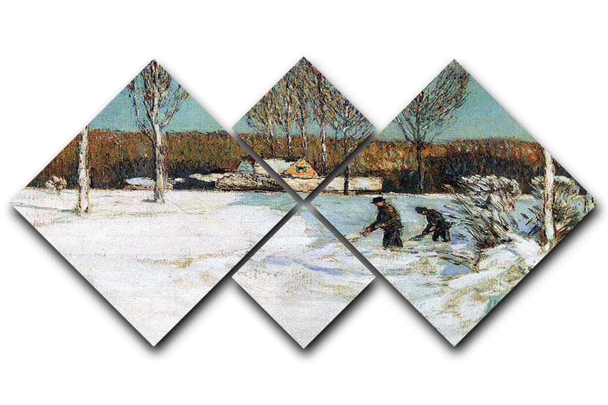 Snow shovels New England by Hassam 4 Square Multi Panel Canvas - Canvas Art Rocks - 1