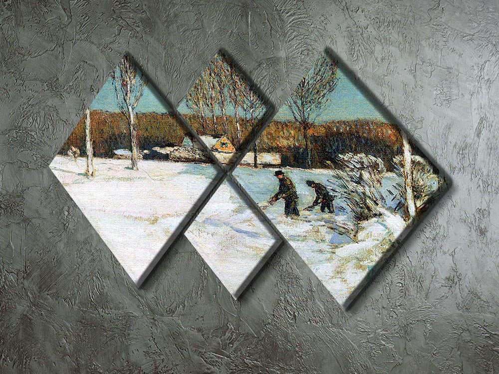 Snow shovels New England by Hassam 4 Square Multi Panel Canvas - Canvas Art Rocks - 2