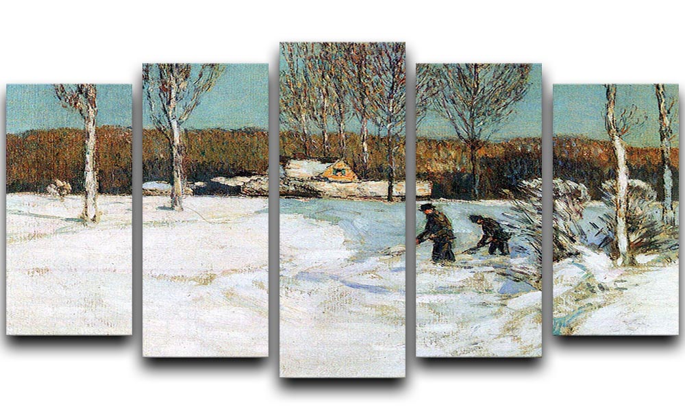 Snow shovels New England by Hassam 5 Split Panel Canvas - Canvas Art Rocks - 1