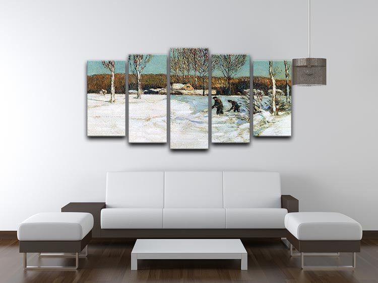 Snow shovels New England by Hassam 5 Split Panel Canvas - Canvas Art Rocks - 3