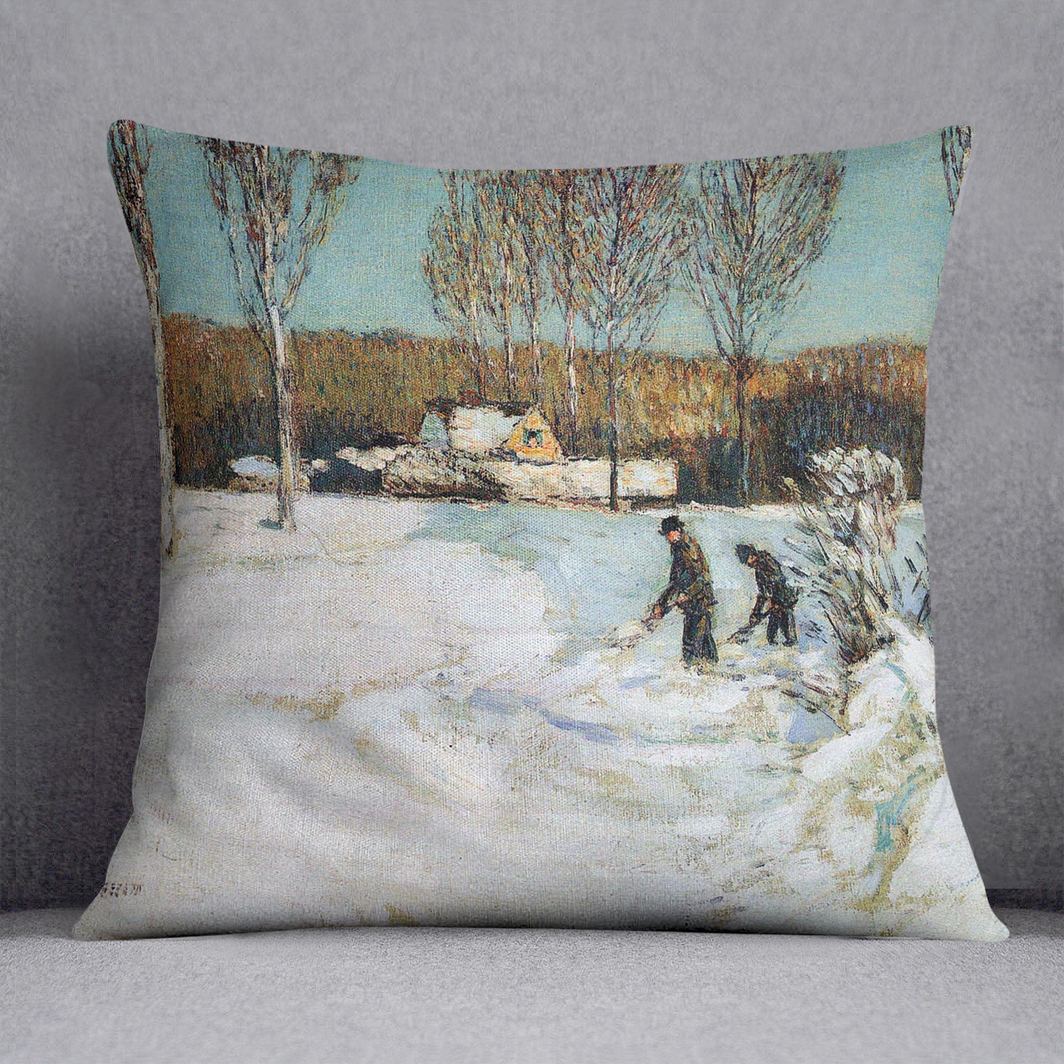 Snow shovels New England by Hassam Cushion - Canvas Art Rocks - 1