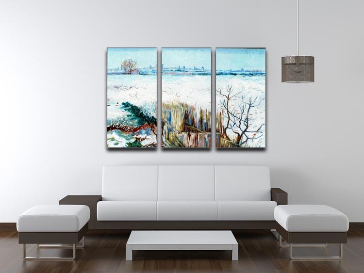 Snowy Landscape with Arles in the Background by Van Gogh 3 Split Panel Canvas Print - Canvas Art Rocks - 4
